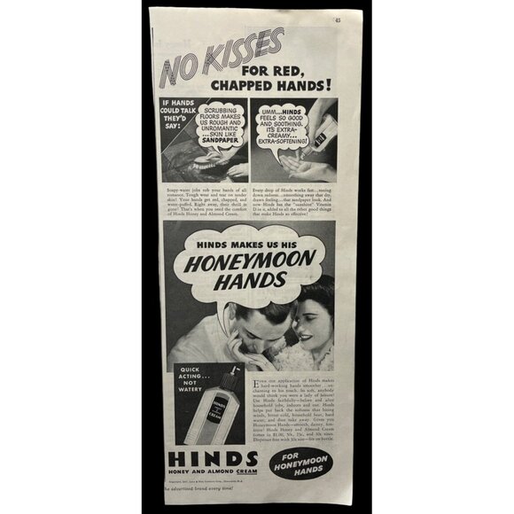 Hinds Hand Lotion Vintage Print Ad 30s Honeymoon Hands Beauty Cream Honey Almond - Picture 1 of 6